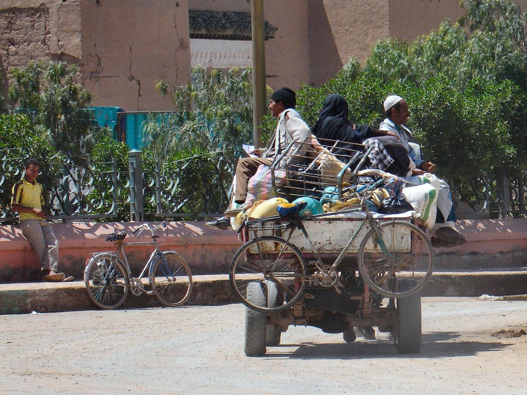 Auf dem Pferdewagen werden Güter und Personen transportiert.