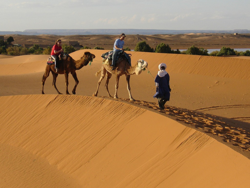 Ich war nicht allein unterwegs. Hinter mir war ein Paar auf Dromedaren mit Führer.